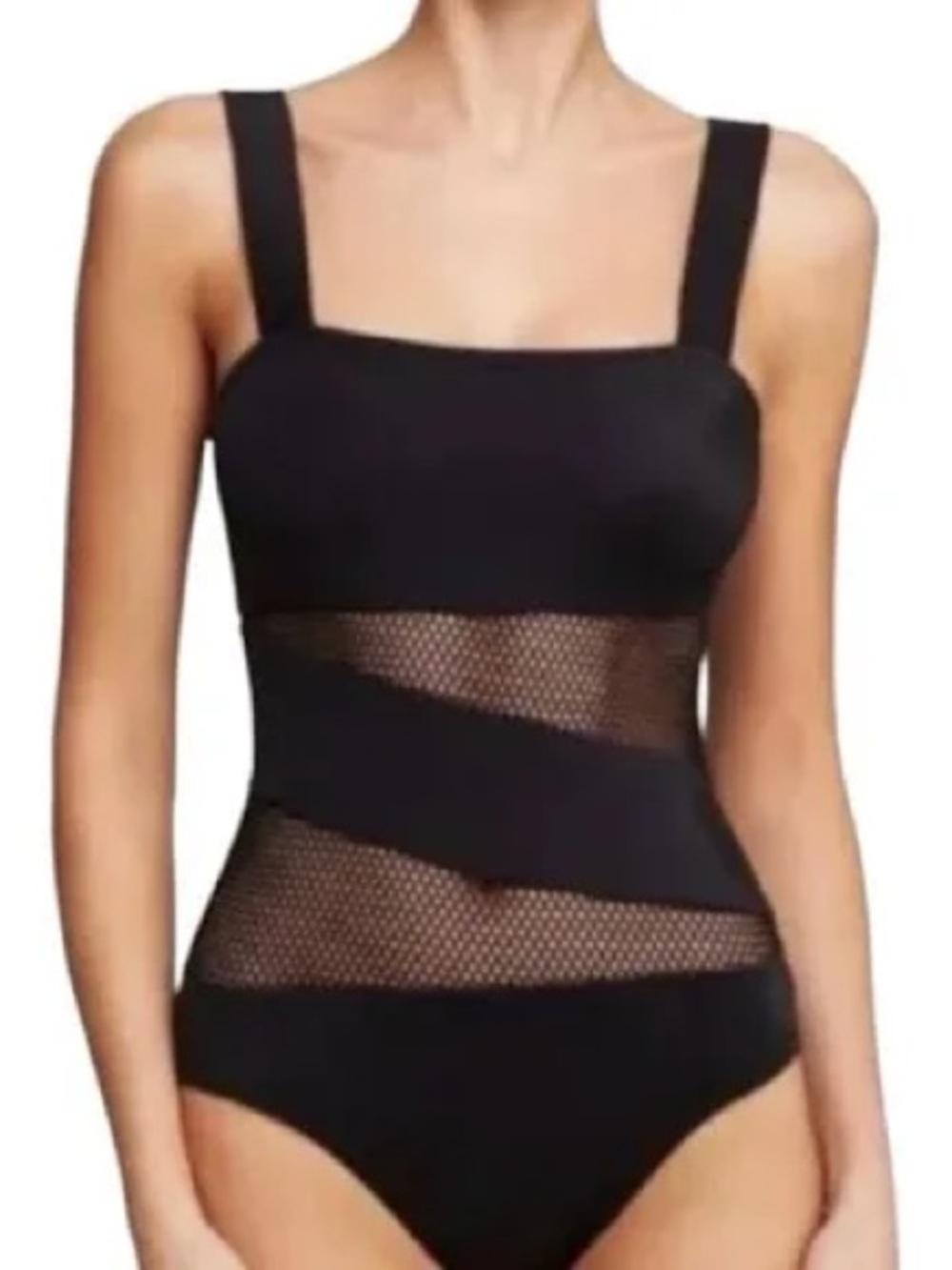Carmen Marc Valvo Black Mesh One-Piece Swimsuit